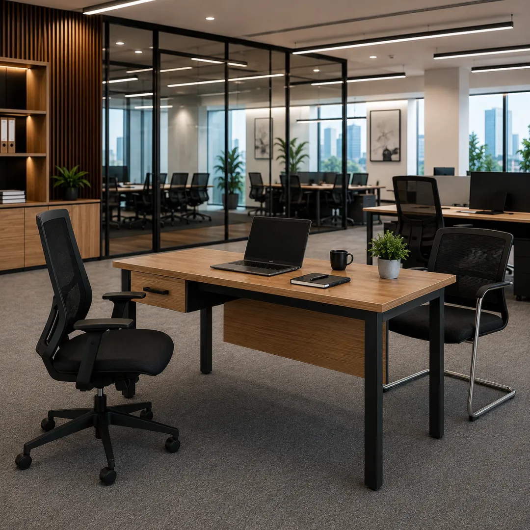 Replaces Basic Desks: Prive Series Staff Table with Single Drawer | officerepublic Built-in locking storage on the Prive Series Staff Table with Single Drawer