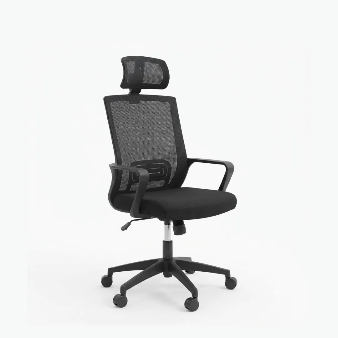 Rib Manager Chair with Durable Chrome Base | officerepublic Modern executive desk setup equipped with the Rib Manager Chair
