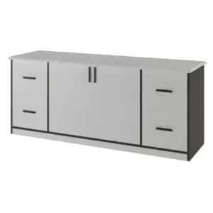 Sleek chrome accents highlighting the side profile of a Smeda Executive Credenza