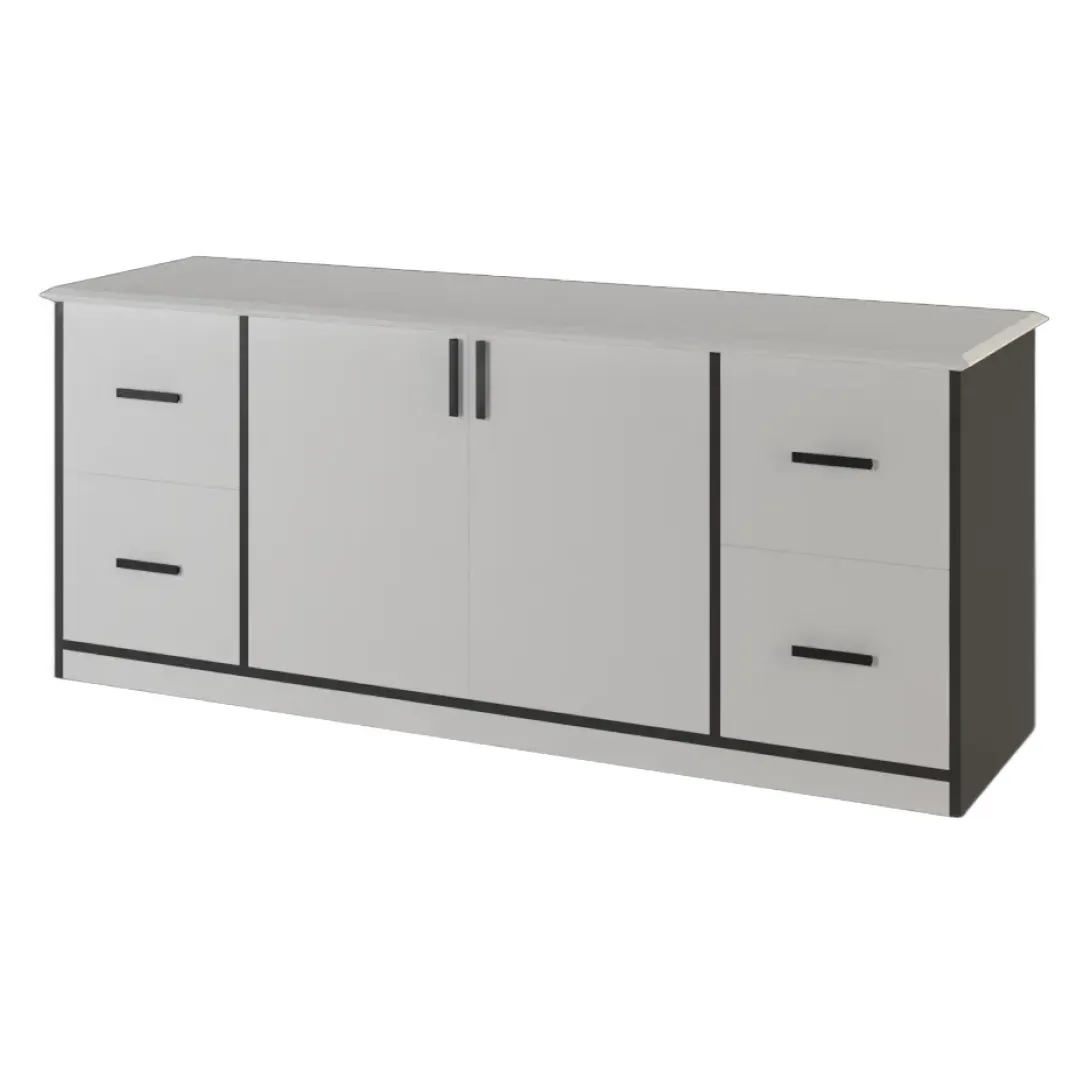 Smeda Executive Credenza Store | officerepublic Sleek chrome accents highlighting the side profile of a Smeda Executive Credenza