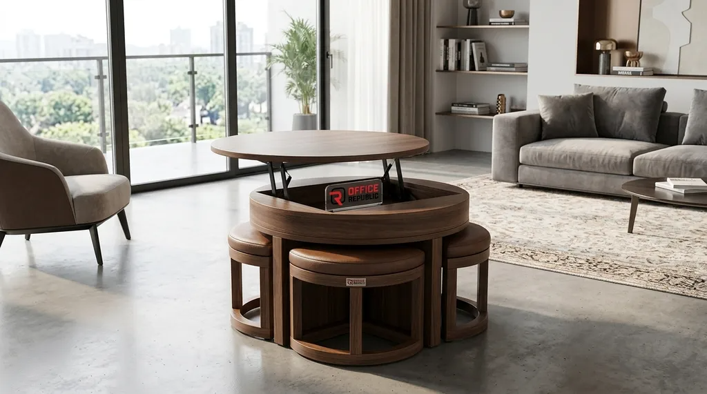 Round Lift Top Coffee Tables With Stools
