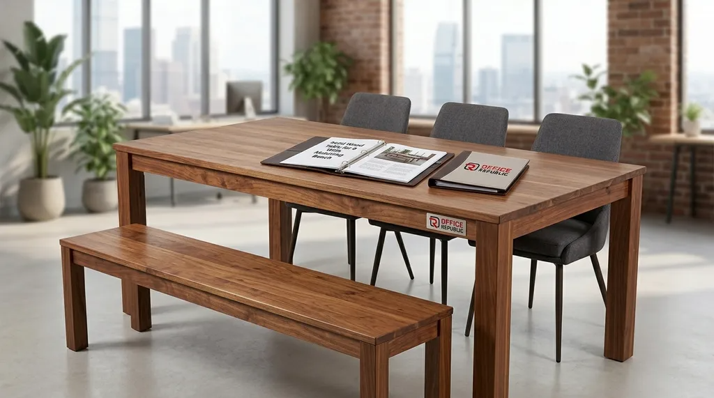 Solid Wood Table for 6 With Matching Bench