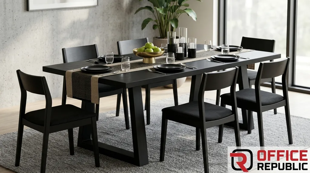 Black Finish Solid Wood Table for 6