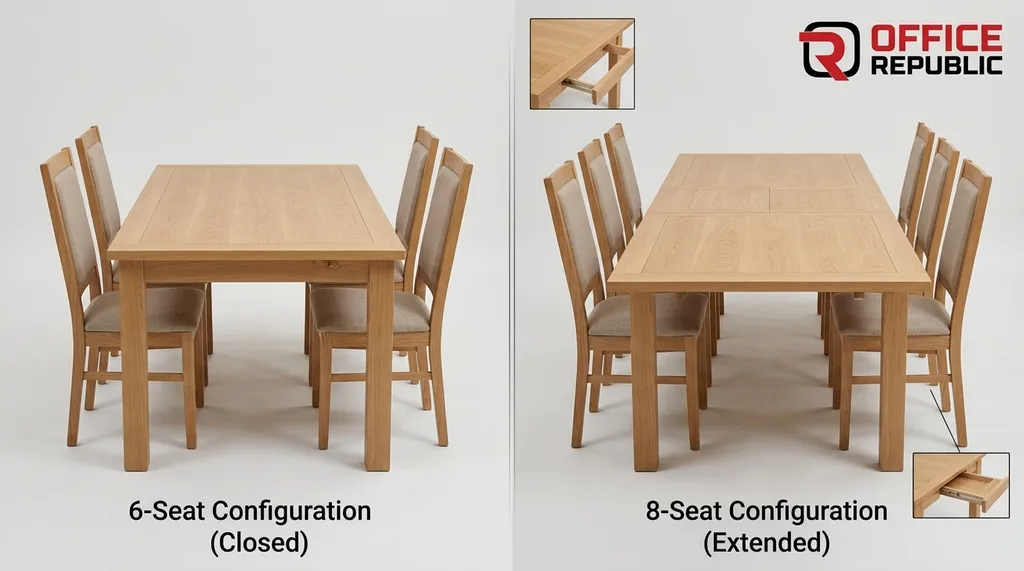 Solid Oak Table for 6, 8-Seat Extended