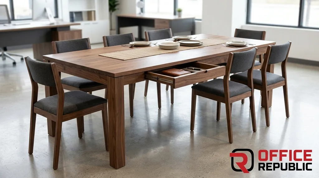 Solid Wood Table for 6 With Storage Drawer