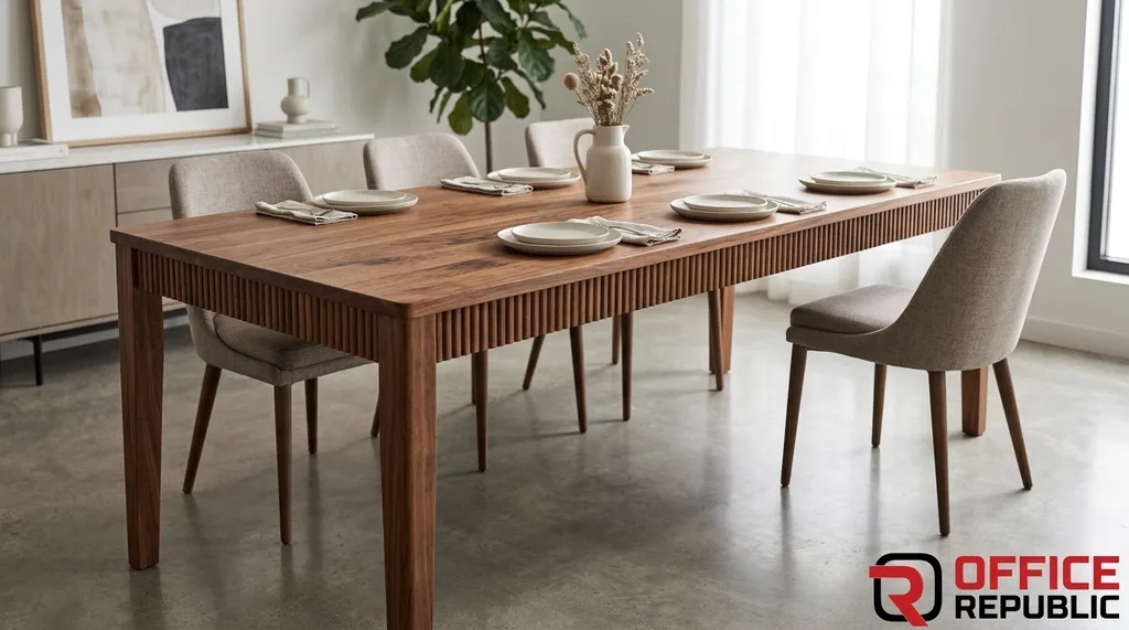 Solid Wood Table for 6 With Fluted Apron