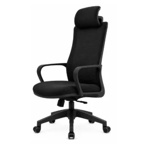 Ergonomic lower back curvature showcased on a black Orbit Manager Chair design