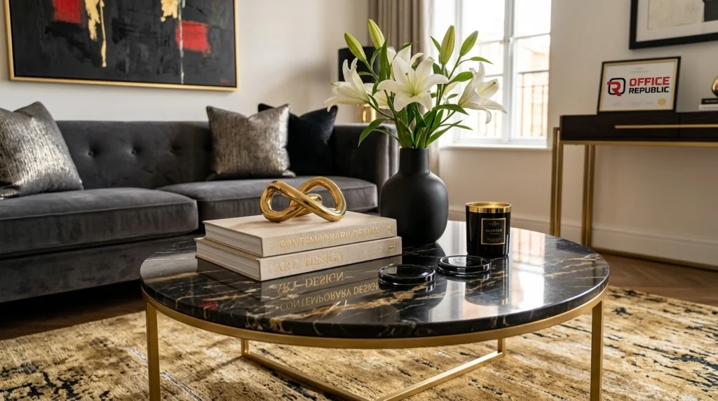 Styling a Black and Gold Marble Coffee Table