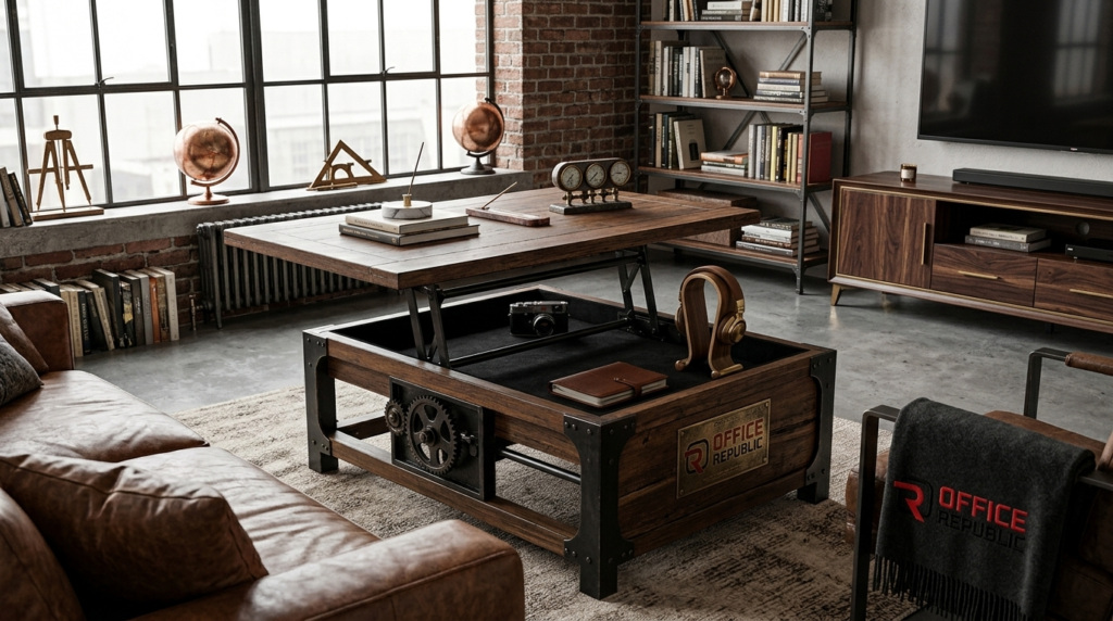 Industrial Pop-Up Storage Coffee Table