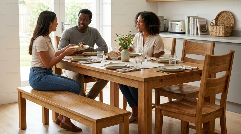 Solid Wood Table for 4 With Bench on One Side