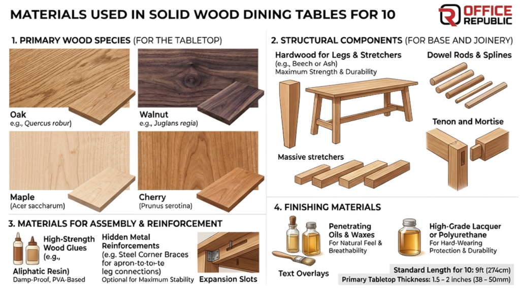 Materials Used in Solid Wood Dining Tables for 10