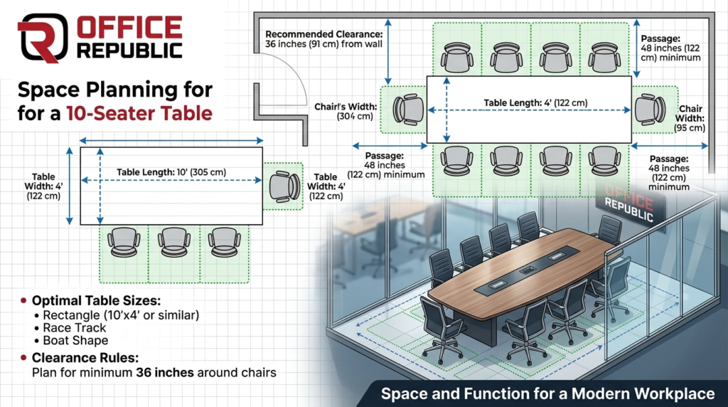 Sizes and Space Planning for a 10-Seater Table