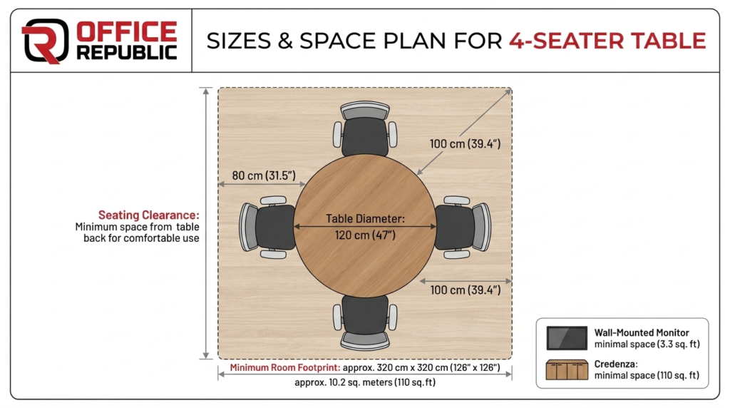 Sizes and Space Planning for a 4-Seater Table