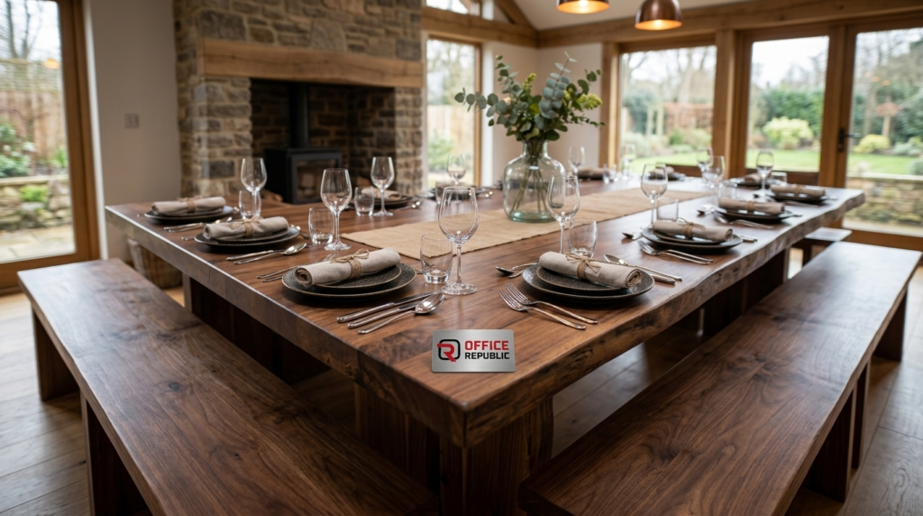 Solid Wood Table for 10 With Two Benches