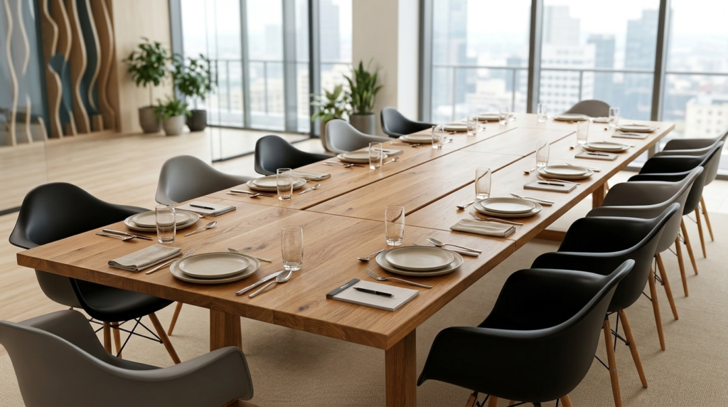 Solid Oak Table for 10 to 12, Extended