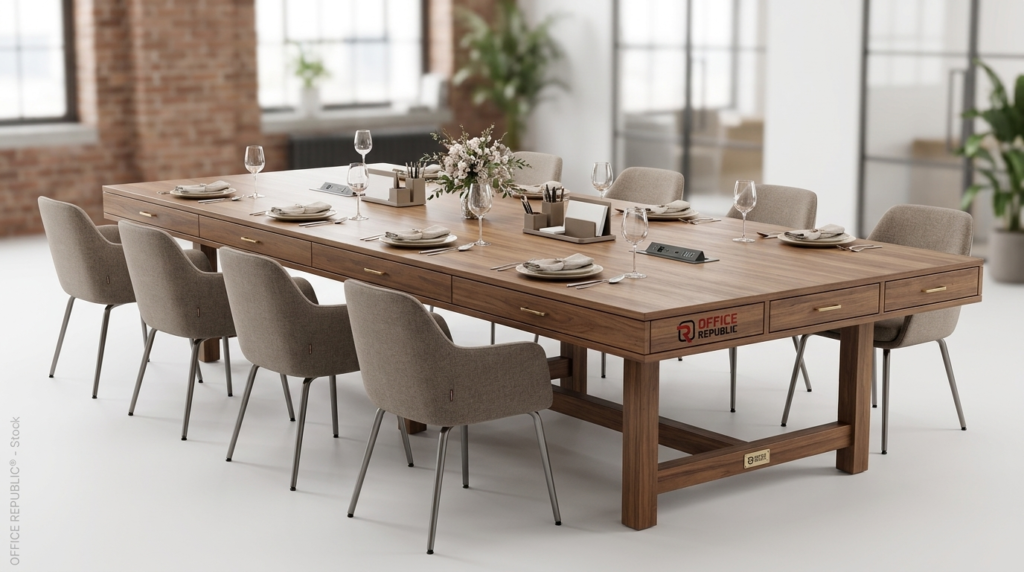Solid Wood Table for 10 With Storage Apron