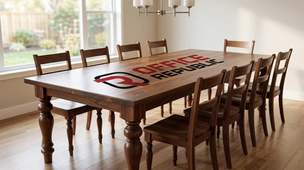 Solid Wood Table for 10 With Turned Legs