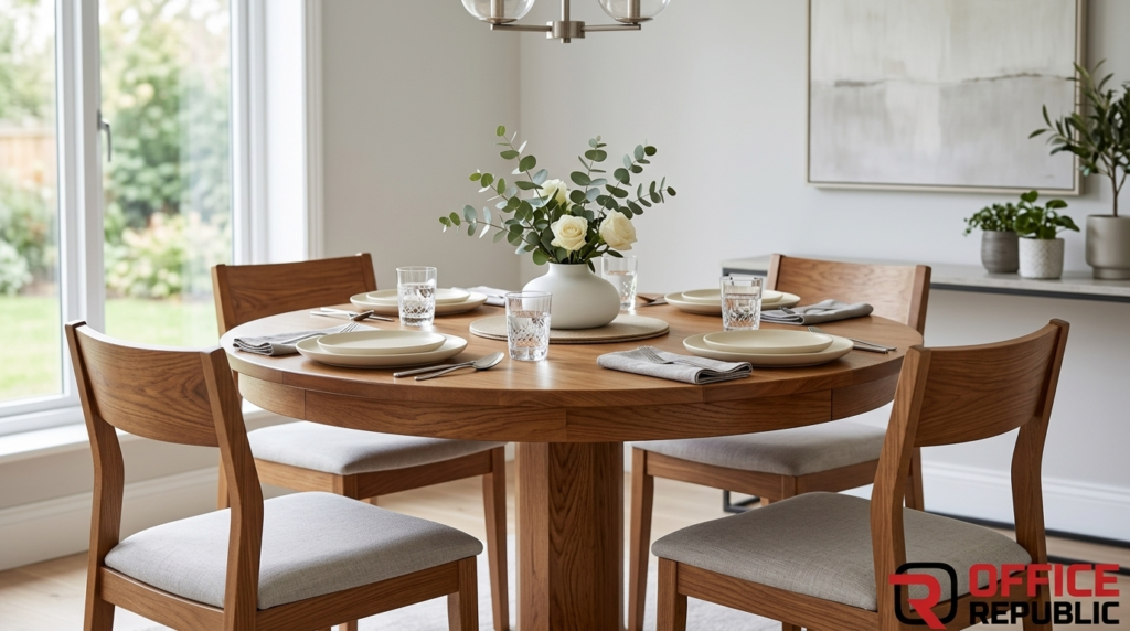 Round Solid Wood Table for 4