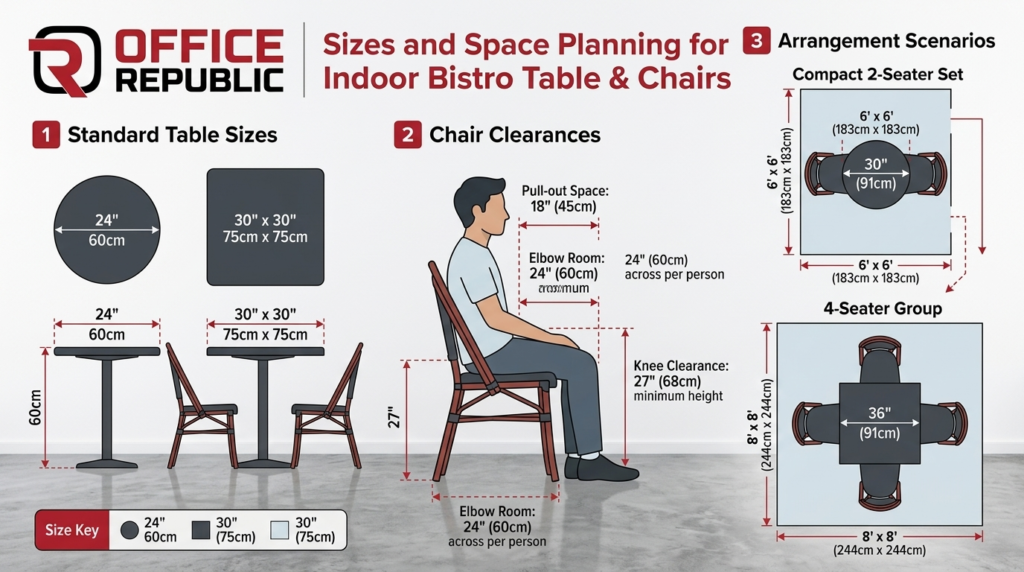 Sizes and Space Planning for Indoor Bistro Sets