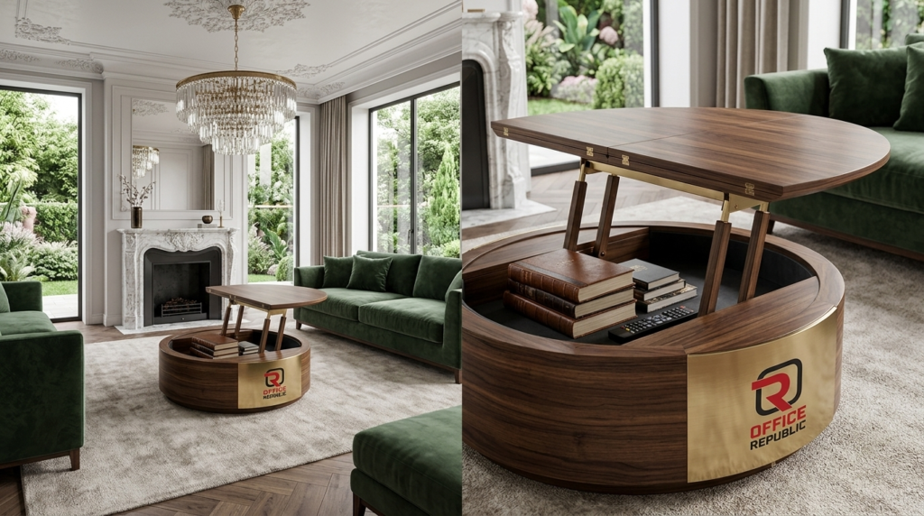 Round Storage Coffee Table With Lift Top
