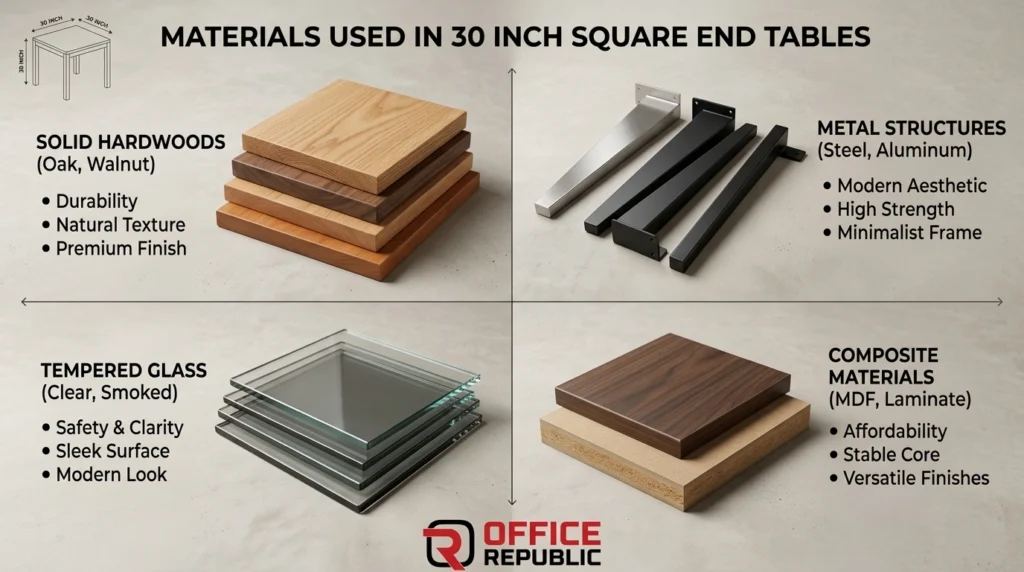 materials Used in 30 Inch Square End Tables