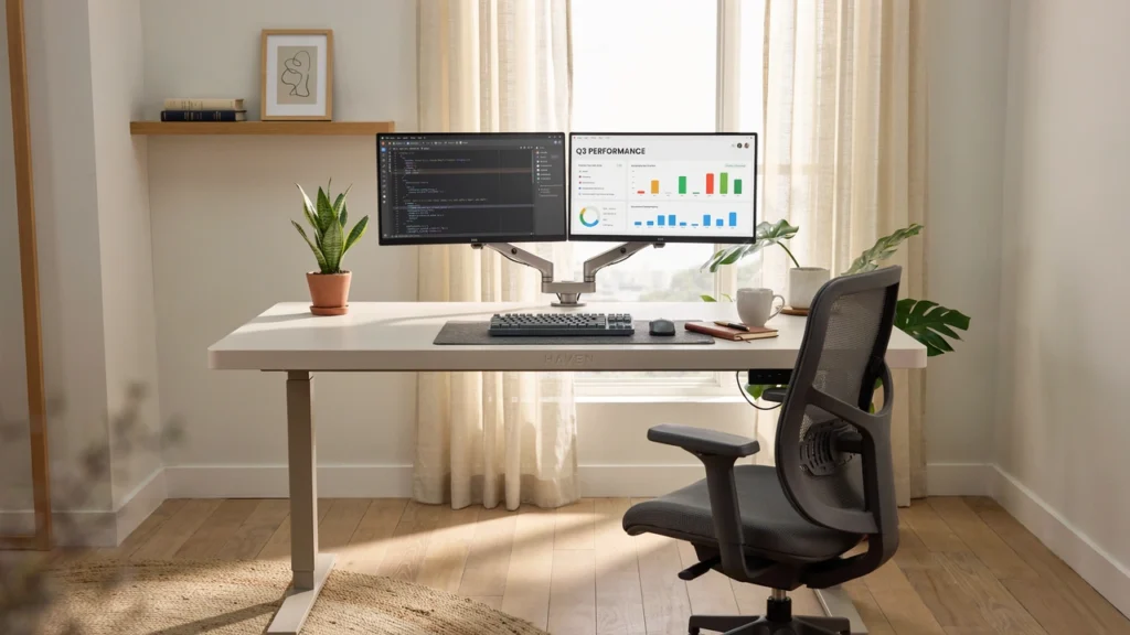 Haven Dual-Monitor Fixed Desk