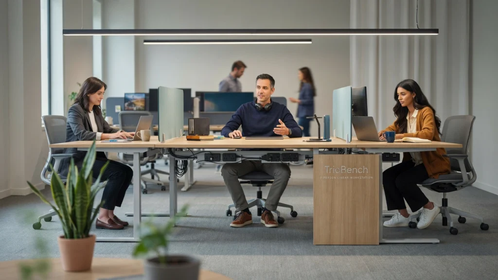 TrioBench 3-Person Linear Workstation